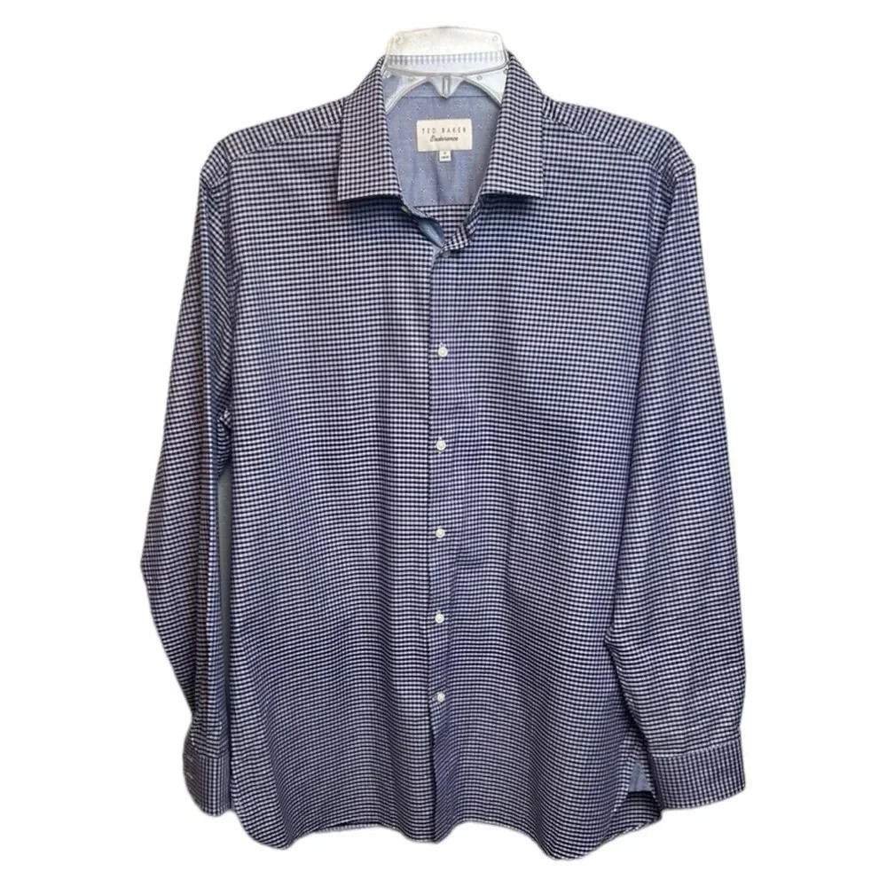 Ted Baker Endurance Dress‎ Shirt Mens 17 34/35 Purple Blue Gingham Check